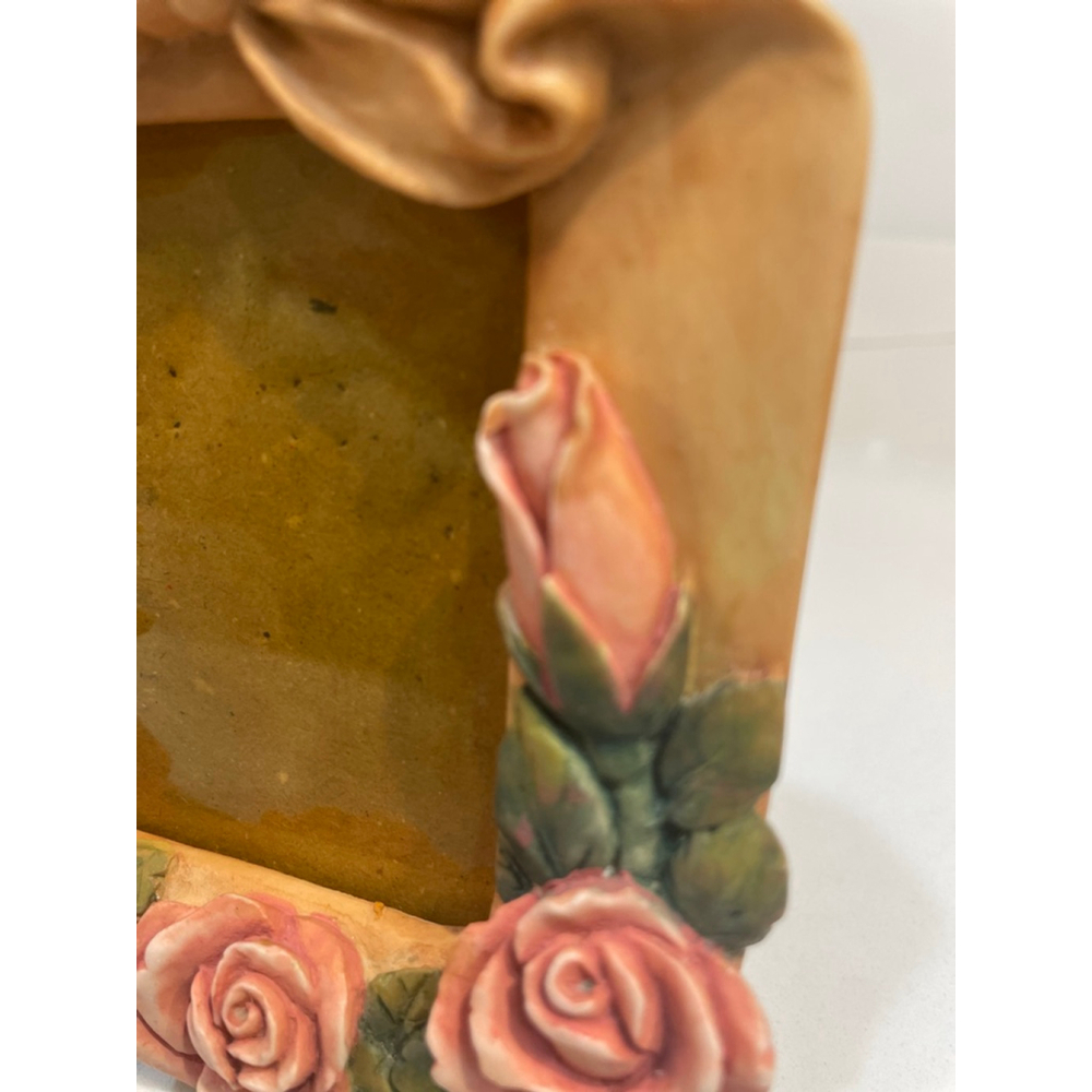 Vintage 90s Pink Rose Bow Picture FrameTable Top Standing Romantic Cottagecore - Picture 3 of 10
